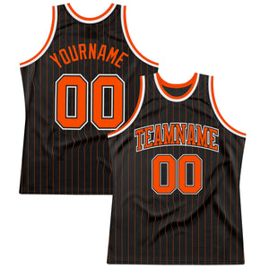 Custom Black Orange Pinstripe Orange-Black Authentic Basketball Jersey