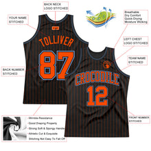 Load image into Gallery viewer, Custom Black Orange Pinstripe Orange-Light Blue Authentic Basketball Jersey
