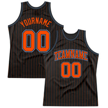 Load image into Gallery viewer, Custom Black Orange Pinstripe Orange-Light Blue Authentic Basketball Jersey
