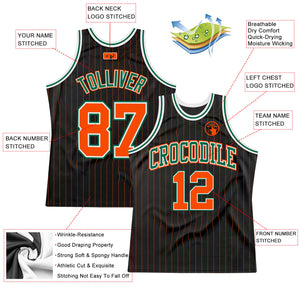 Custom Black Orange Pinstripe Orange-Kelly Green Authentic Basketball Jersey