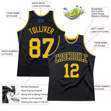 Load image into Gallery viewer, Custom Black Royal Pinstripe Gold-Royal Authentic Basketball Jersey
