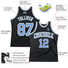 Load image into Gallery viewer, Custom Black Light Blue Pinstripe Light Blue-White Authentic Basketball Jersey

