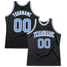 Load image into Gallery viewer, Custom Black Light Blue Pinstripe Light Blue-White Authentic Basketball Jersey
