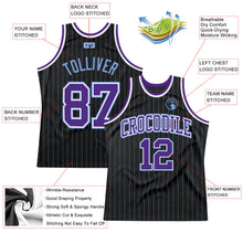 Load image into Gallery viewer, Custom Black Light Blue Pinstripe Purple-Light Blue Authentic Basketball Jersey
