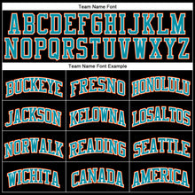 Load image into Gallery viewer, Custom Black Teal Pinstripe Orange-Teal Authentic Basketball Jersey
