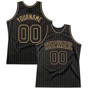 Custom Black Old Gold Pinstripe Black-Old Gold Authentic Basketball Jersey