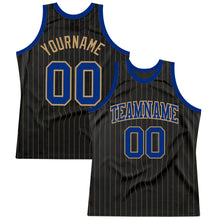 Load image into Gallery viewer, Custom Black Old Gold Pinstripe Royal-Old Gold Authentic Basketball Jersey
