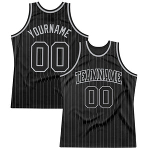 Custom Black Gray Pinstripe Black-Gray Authentic Basketball Jersey