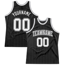 Load image into Gallery viewer, Custom Black Gray Pinstripe White-Gray Authentic Basketball Jersey
