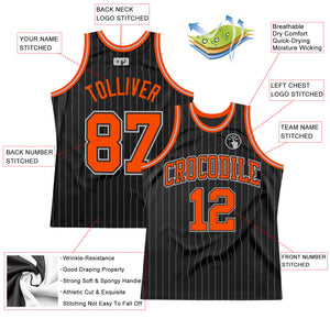 Custom Black Gray Pinstripe Orange-Gray Authentic Basketball Jersey