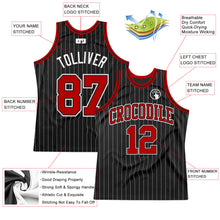 Load image into Gallery viewer, Custom Black White Pinstripe Red-White Authentic Basketball Jersey
