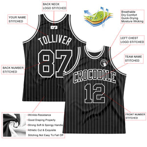 Custom Black White Pinstripe Black-White Authentic Basketball Jersey