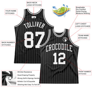 Custom Black White Pinstripe White Authentic Basketball Jersey