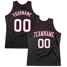 Load image into Gallery viewer, Custom Black White Pinstripe White-Maroon Authentic Basketball Jersey
