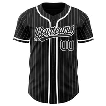 Load image into Gallery viewer, Custom Black White Pinstripe Black Authentic Baseball Jersey
