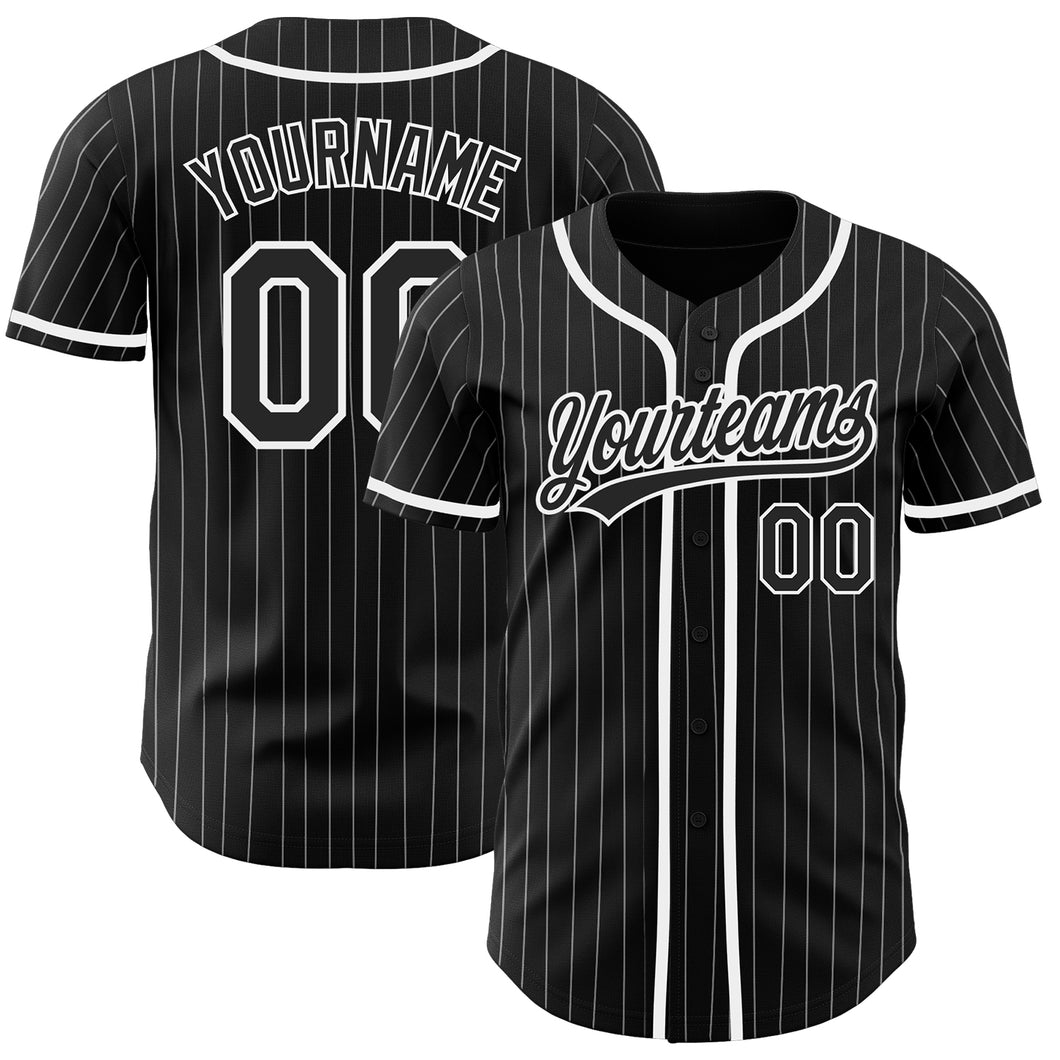 Custom Black White Pinstripe Black Authentic Baseball Jersey