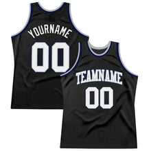 Load image into Gallery viewer, Custom Black White Gray-Navy Authentic Throwback Basketball Jersey
