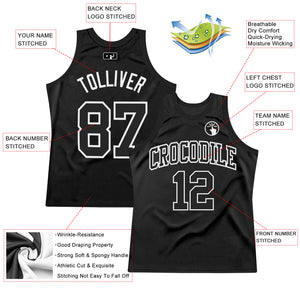 Custom Black White Authentic Throwback Basketball Jersey