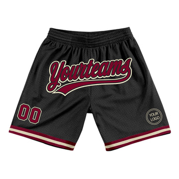 Custom Black Maroon-Cream Authentic Throwback Basketball Shorts