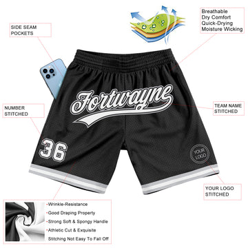 Custom Black White-Gray Authentic Throwback Basketball Shorts