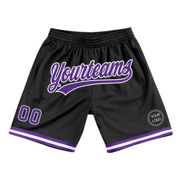 Custom Black Purple-White Authentic Throwback Basketball Shorts