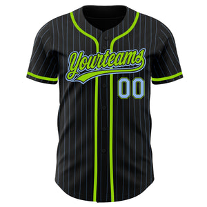 Custom Black Light Blue Pinstripe Light Blue-Neon Green Authentic Baseball Jersey