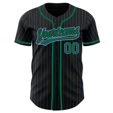 Load image into Gallery viewer, Custom Black Light Blue Pinstripe Kelly Green Authentic Baseball Jersey

