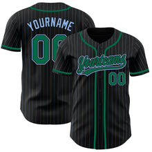 Load image into Gallery viewer, Custom Black Light Blue Pinstripe Kelly Green Authentic Baseball Jersey
