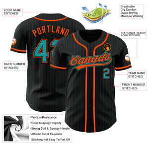 Custom Black Teal Pinstripe Teal-Orange Authentic Baseball Jersey