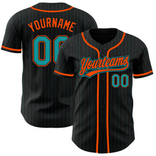 Load image into Gallery viewer, Custom Black Teal Pinstripe Teal-Orange Authentic Baseball Jersey
