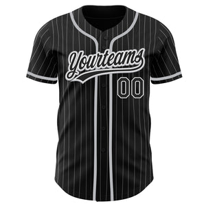 Custom Black White Pinstripe Black-Gray Authentic Baseball Jersey