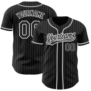 Custom Black White Pinstripe Black-Gray Authentic Baseball Jersey