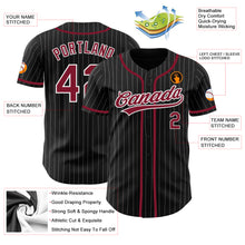 Load image into Gallery viewer, Custom Black White Pinstripe Crimson Authentic Baseball Jersey
