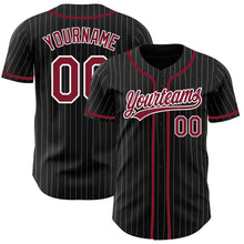 Load image into Gallery viewer, Custom Black White Pinstripe Crimson Authentic Baseball Jersey
