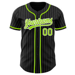 Custom Black White Pinstripe Neon Green Authentic Baseball Jersey
