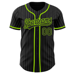 Custom Black White Pinstripe Black-Neon Green Authentic Baseball Jersey
