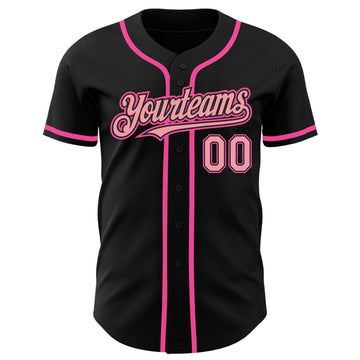 Custom Black Medium Pink-Pink Authentic Baseball Jersey