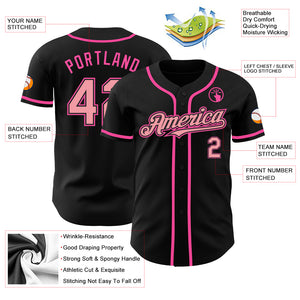 Custom Black Medium Pink-Pink Authentic Baseball Jersey