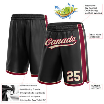 Custom Black Cream-Maroon Authentic Basketball Shorts