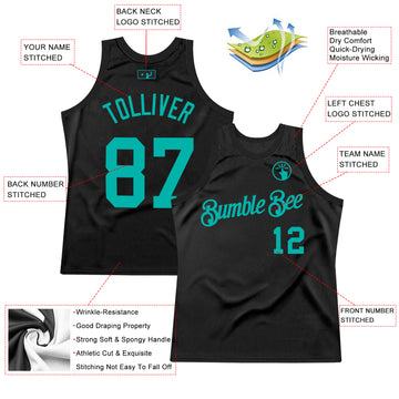 Custom Black Aqua Authentic Throwback Basketball Jersey