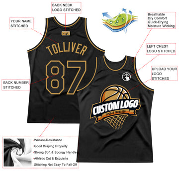 Custom Black Old Gold Authentic Throwback Basketball Jersey