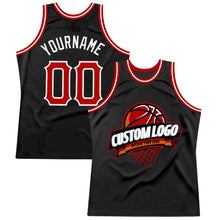 Load image into Gallery viewer, Custom Black Red-White Authentic Throwback Basketball Jersey
