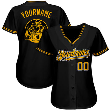 Custom Black Gold-White Authentic Baseball Jersey