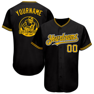 Custom Black Gold-White Authentic Baseball Jersey