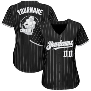 Custom Black Gray Pinstripe White Authentic Baseball Jersey