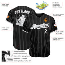 Load image into Gallery viewer, Custom Black Gray Pinstripe White Authentic Baseball Jersey
