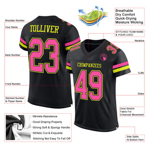 Custom Black Pink-Neon Yellow Mesh Authentic Football Jersey