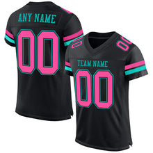 Load image into Gallery viewer, Custom Black Pink-Aqua Mesh Authentic Football Jersey
