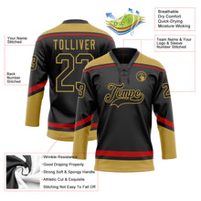 Load image into Gallery viewer, Custom Black Old Gold-Red Hockey Lace Neck Jersey
