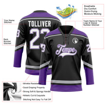 Load image into Gallery viewer, Custom Black White Purple-Gray Hockey Lace Neck Jersey
